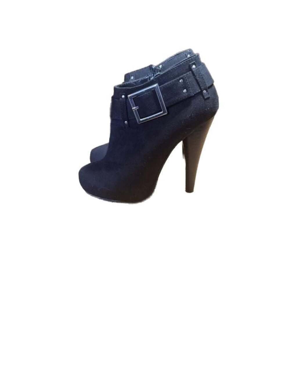 Wild Diva Black Suede Buckle Platform Ankle Boots